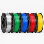 SKILPRO &ndash; Transparent PLA++ filamentpaket &ndash; transparent, gr&ouml;n, bl&aring;, r&ouml;d och gul &ndash; 5 x 1 kg