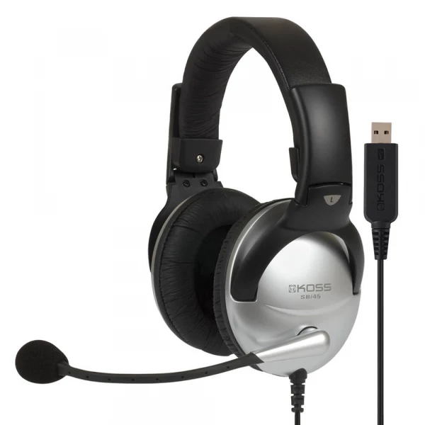 Billigt KOSS Multimedia Headset SB45 Svart/Silver USB Mic – Perfekt för PC & Gaming KOSS Multimedia Headset SB45