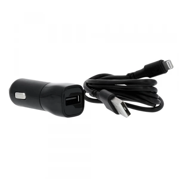 Billig laddare 12-24V med USB, Lightning-kabel, MFI C89 till iPhone - Snabbladdning biladapter. Laddare 12-24V 1xUSB 2,4A Svart Lightning Kabel 1m MFI C89