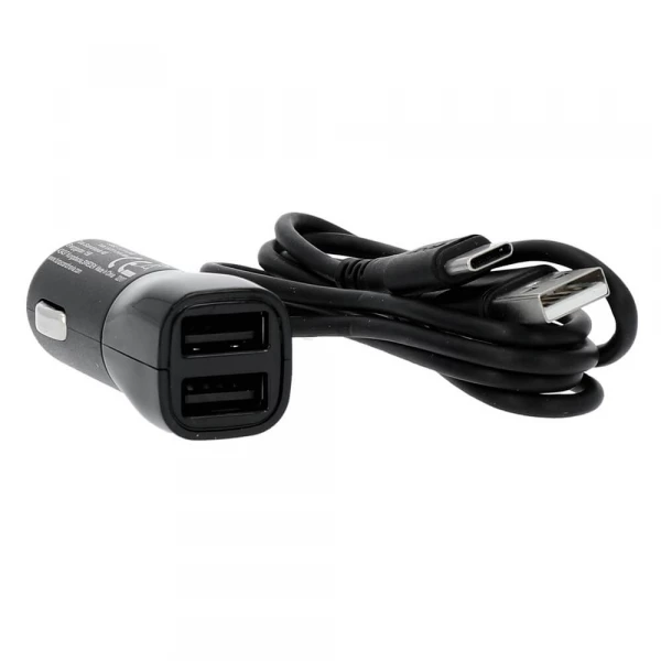 Billig Laddare 12-24V 2xUSB 3.4A med USB-C Kabel - Svart Billaddare 1m Laddare 12-24V 2xUSB 3.4A Svart USB-C 2.0 Kabel 1m
