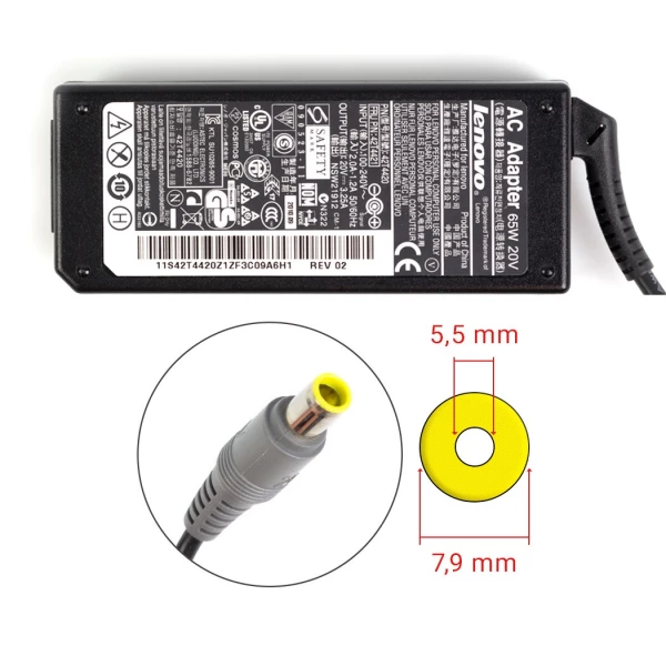 IBM-Lenovo 65W 20V 3.25A laddare med 7.9mm x 5.5mm central pin inside - Original