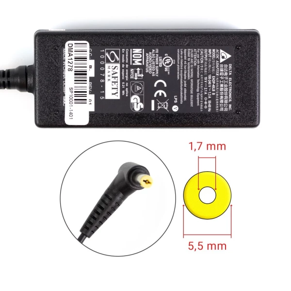 Billig Acer 40W 19V 2.15A Original Strömadapter med 5.5mm x 1.7mm Plugg - Säker och Snabb Leverans Acer 40W 19V 2.15A laddare med 5.5mm x 1.7mm stik - Original