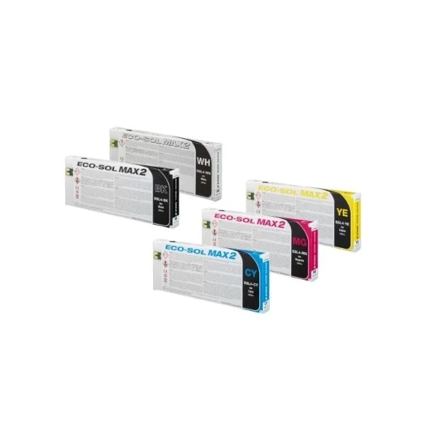 Eco-sol Max 2 - 220ml - Pakke med CMYK og Hvid Eco-sol Max 2 - 220ml - Pakke med CMYK og Hvid