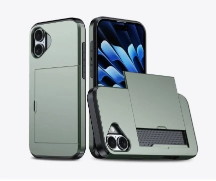 iPhone 16 Skal med kortfack &ndash; Arm&eacute;gr&ouml;n